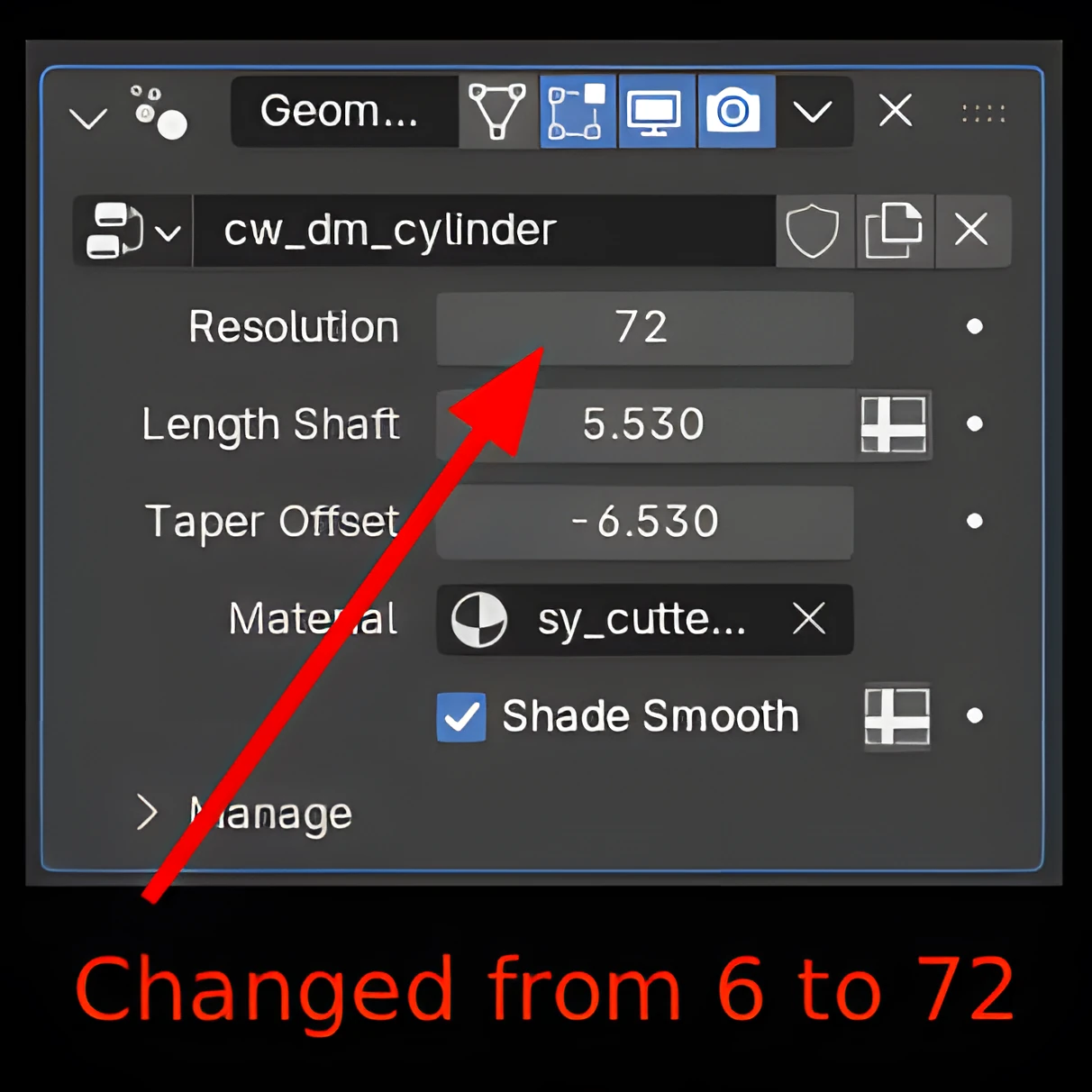 The cutter's modifier list — adjusting a few modifier values